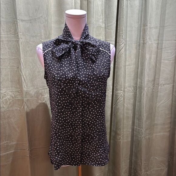 Miss Wu Black and White Polka Dot Sleeveless bow Top, US2 - Picture 1 of 9